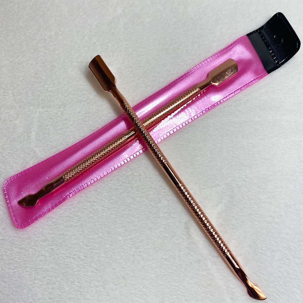 Rose Gold Stainless Steel Double-Sided Flat Cuticle Pusher & Nail Cleaner